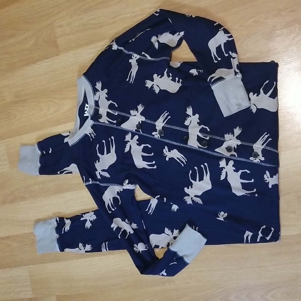 Lazy One blue moose print onesie mens/ unisex XS EUC